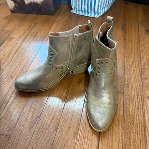 Metallic Gold Ankle Booties with Stud Detail - Women